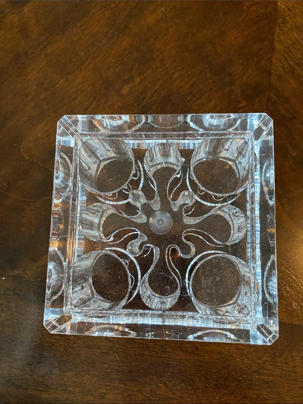 Clear Acrylic Square Trinket Tray with Decorative Cutouts Makeup
